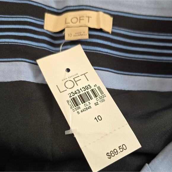 LOFT Black White and Blue pin Striped Asymmetrical Hem Pencil Skirt Size 10 New - Picture 12 of 12